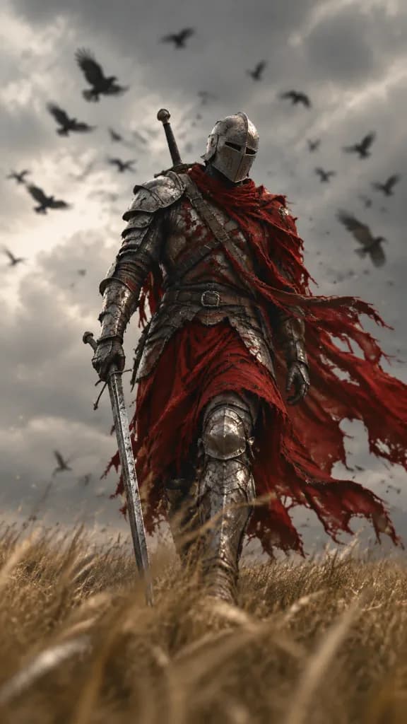 Battle-Worn Knight in Golden Field