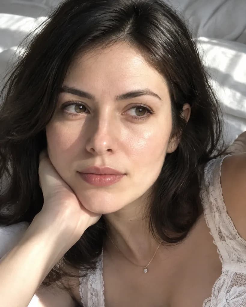 Sunlit Close-up Portrait in Bed