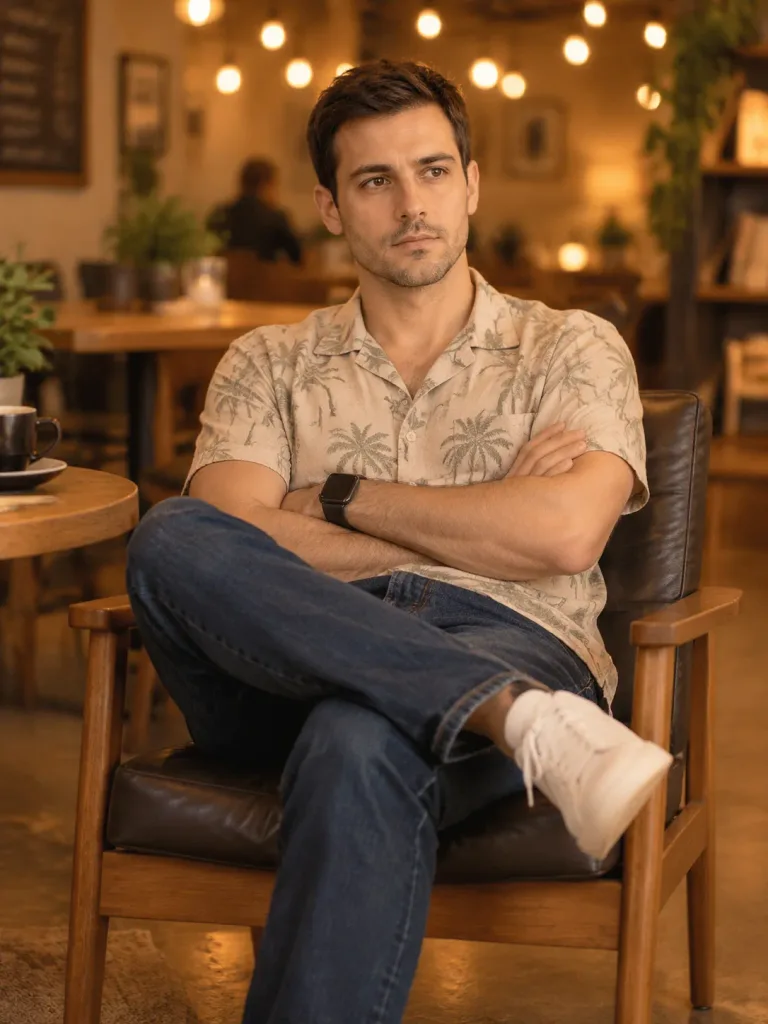 Casual Café Portrait of a Seated Man