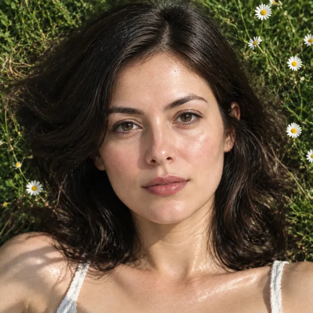 Sunlit Close Portrait Lying in Grass