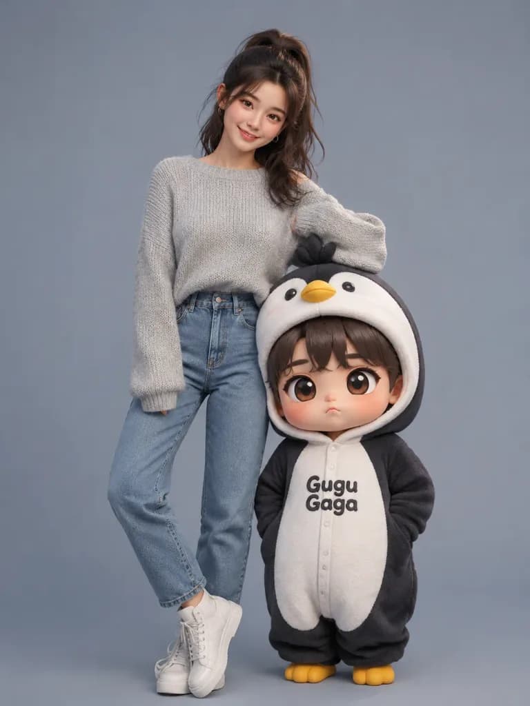 Portrait with Chibi Mascot Companion