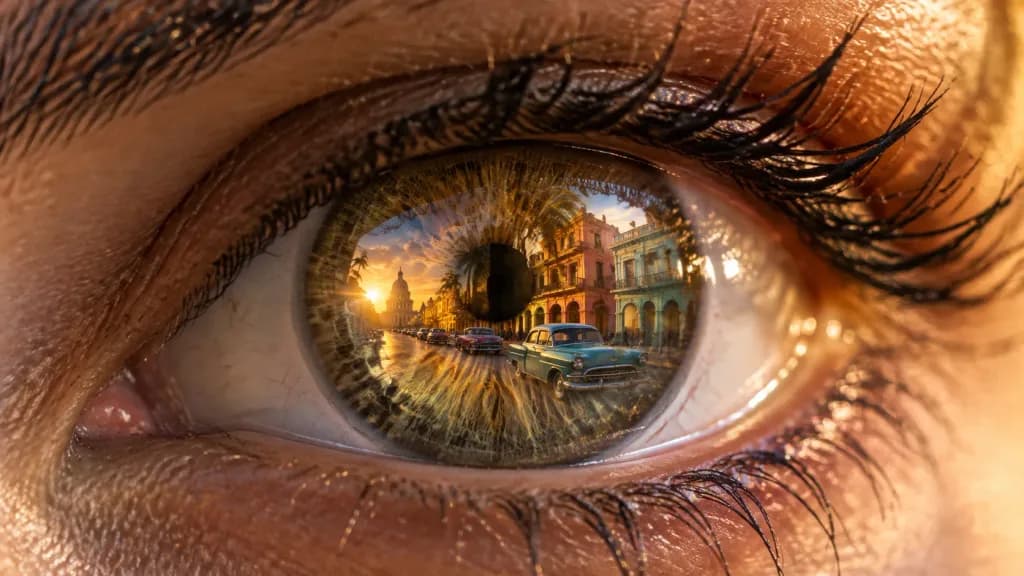 Macro Eye with Havana City Reflection