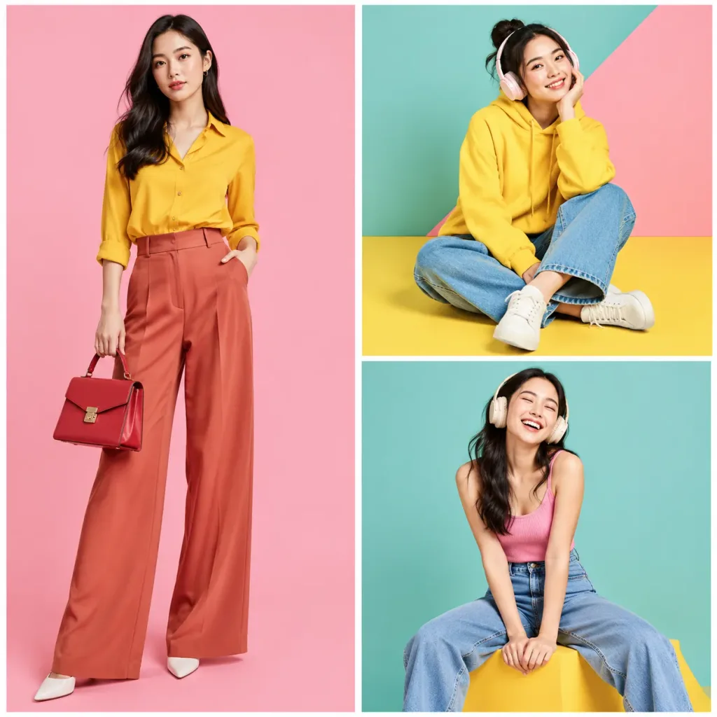 3分割ビビッドファッションエディトリアルコラージュ