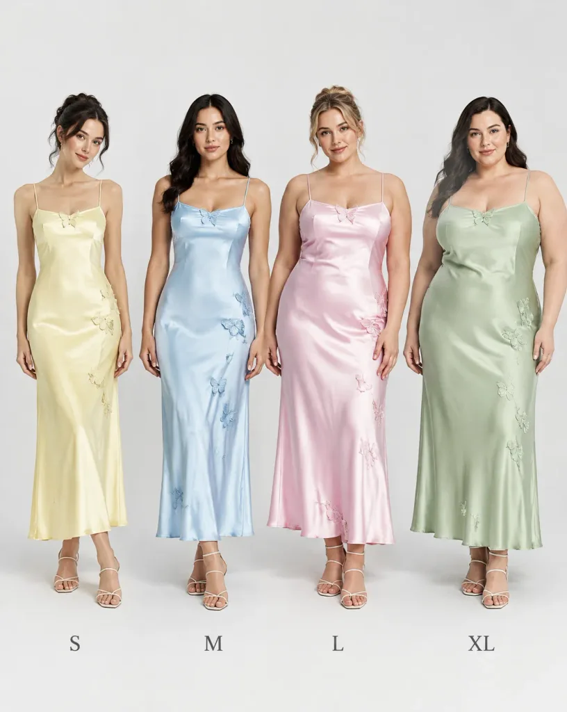 パステルサテンドレスのサイズ展開ラインナップ