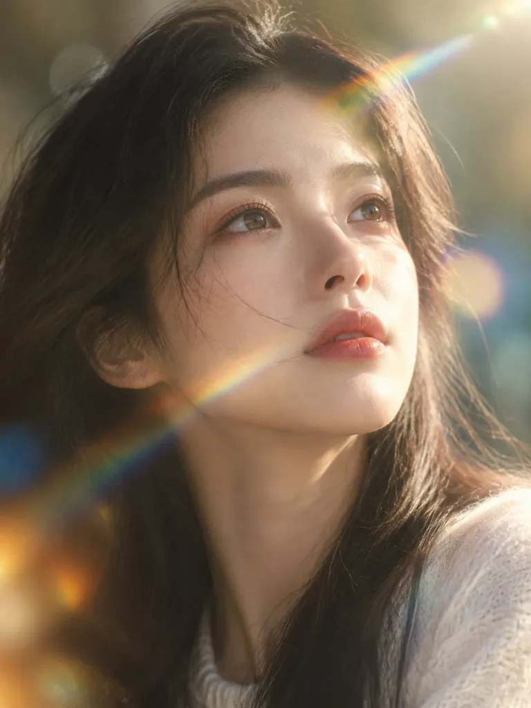 무지개 렌즈 플레어가 있는 시네마틱 포트레이트