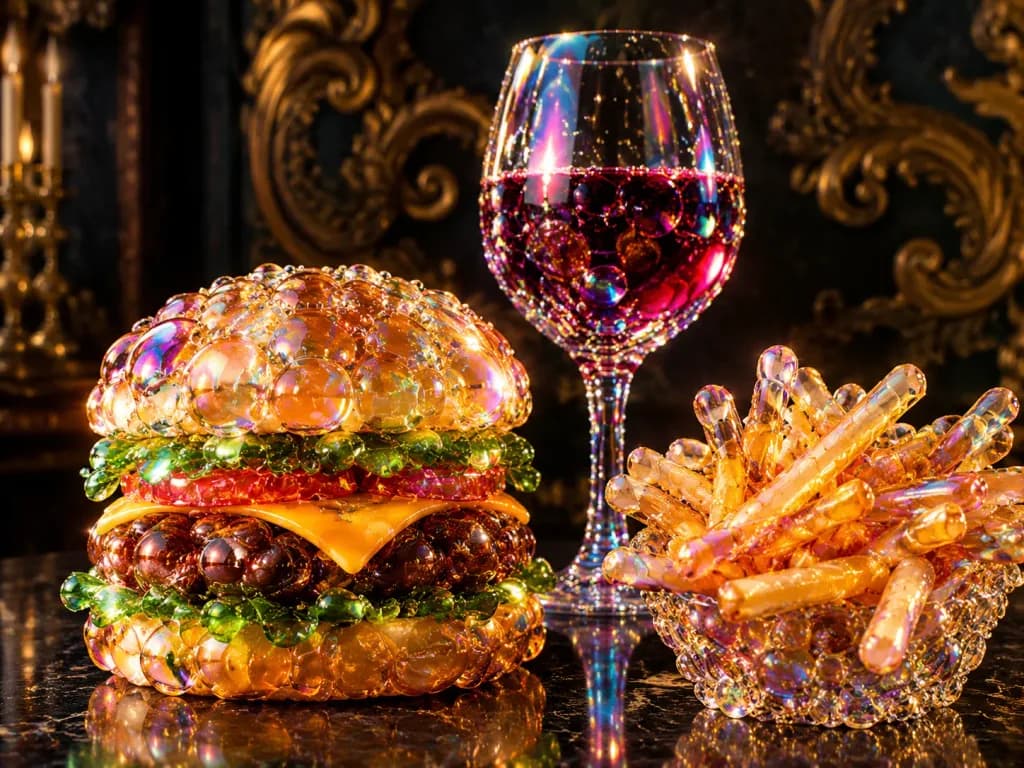 Iridescent Bubble Cheeseburger Still Life