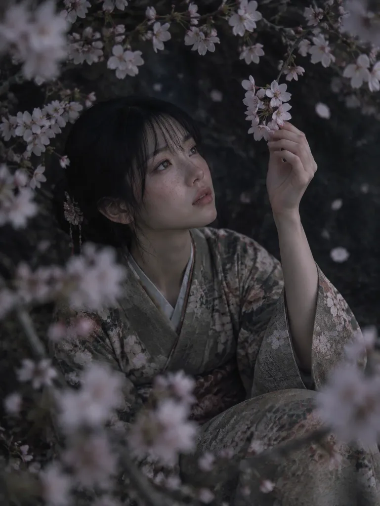 桜の樹の下の物憂げな肖像