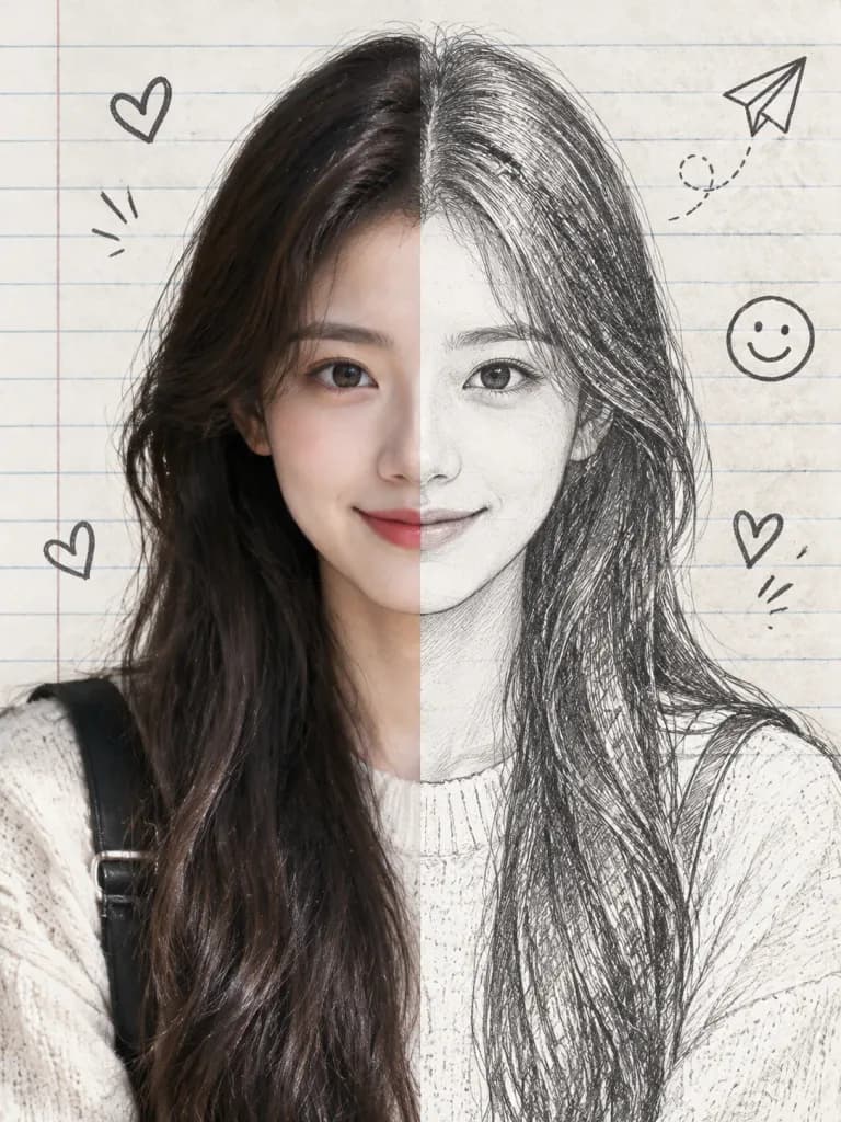 Split View Photo and Sketch Portrait
