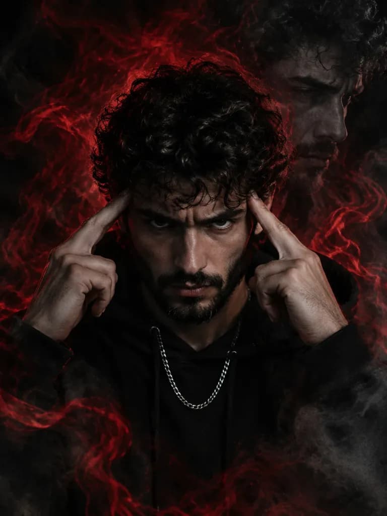 Dramatic Portrait with Ethereal Red Smoke