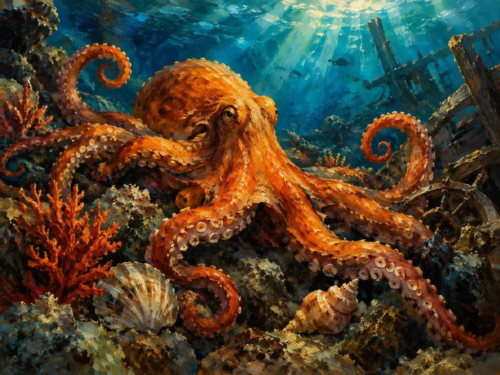 Impasto Oil Painting of an Octopus