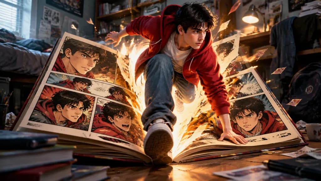 Character Stepping Out of Comic Book