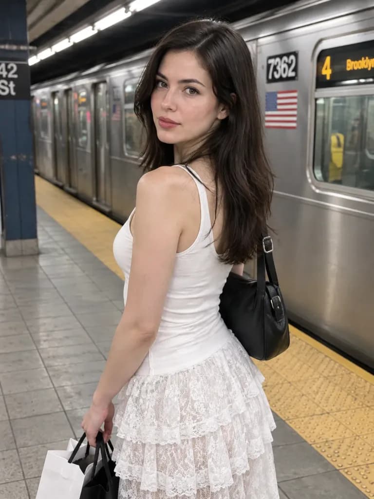 Candid Subway Platform Over Shoulder Portrait