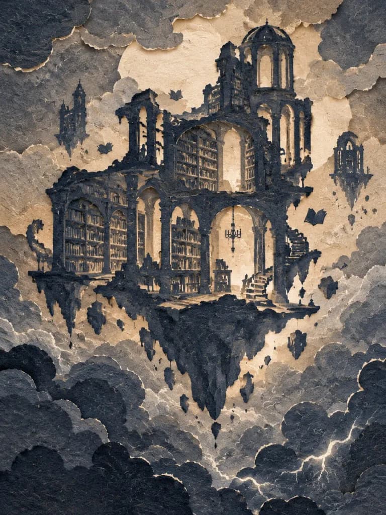 Floating Ancient Library Paper Cut Art