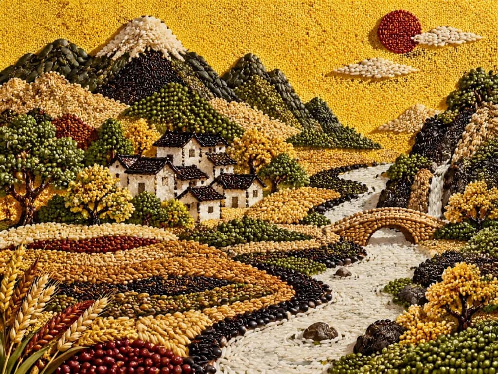 周智江スタイルの穀物アートコラージュ