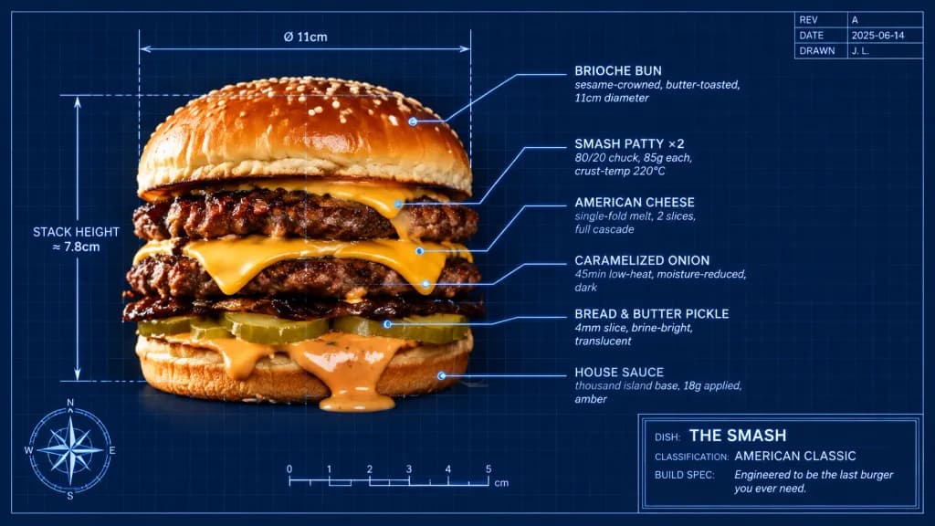 Technical Architectural Smash Burger Blueprint