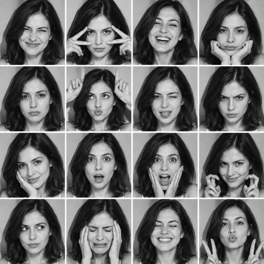Black and White Photobooth Expression Grid