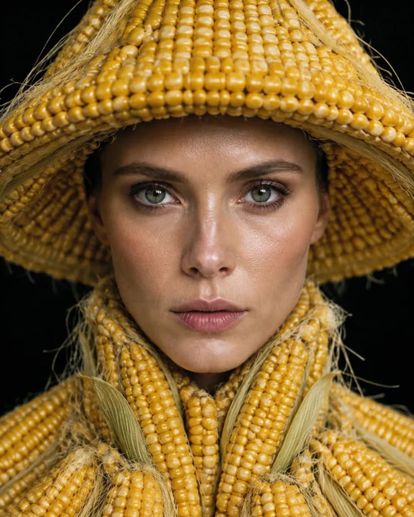 Avant-Garde Corn Haute Couture Macro Portrait