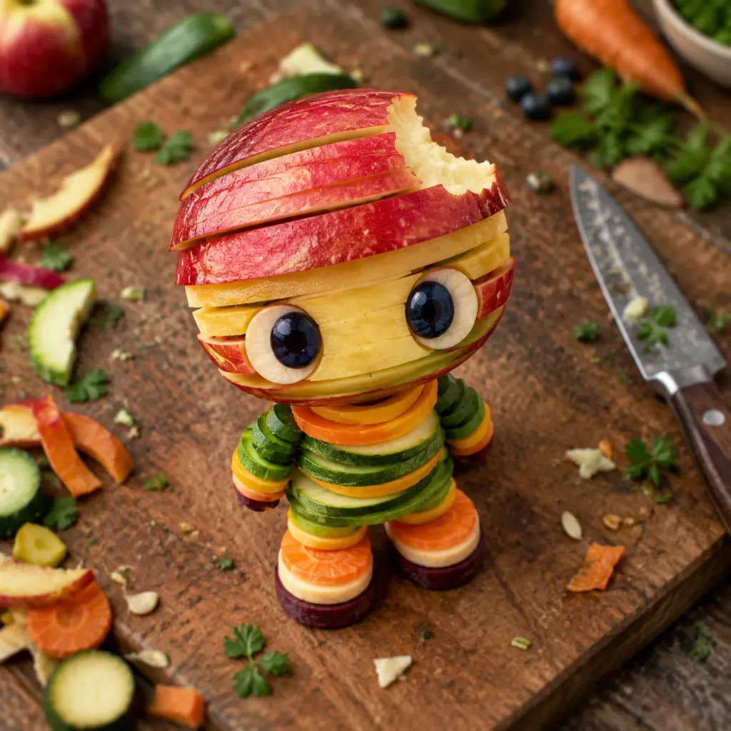 Character Sculpted from Sliced Produce