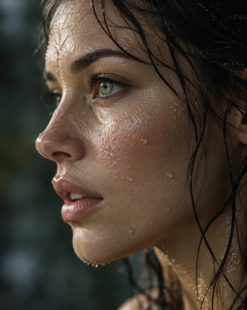 Extreme Close-Up Glistening Skin Portrait