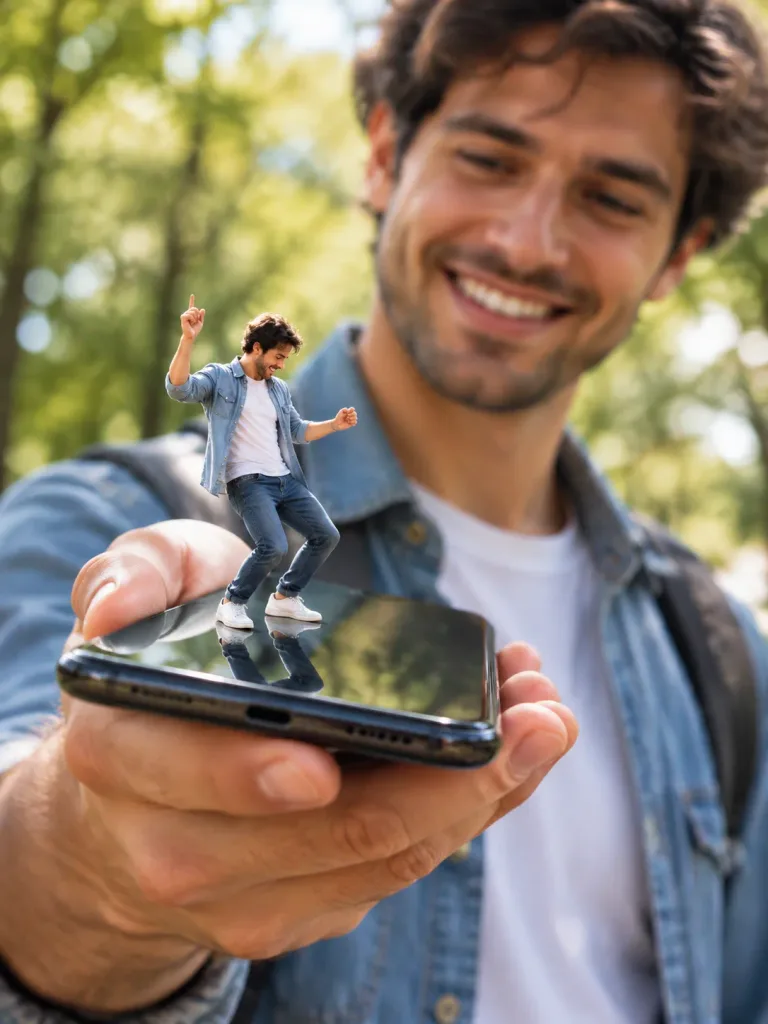 スマホ画面の上のミニチュアダンサー