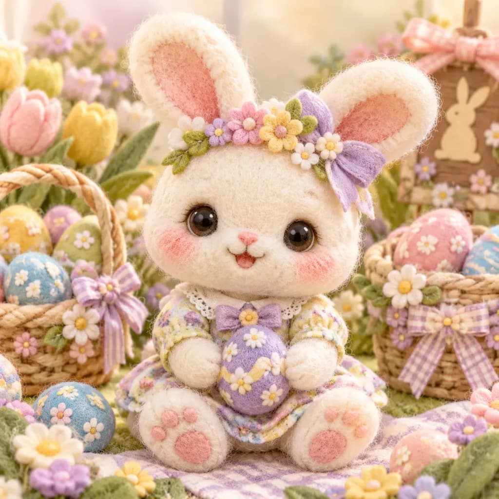 Kawaii Needle-Felted Easter Bunny
