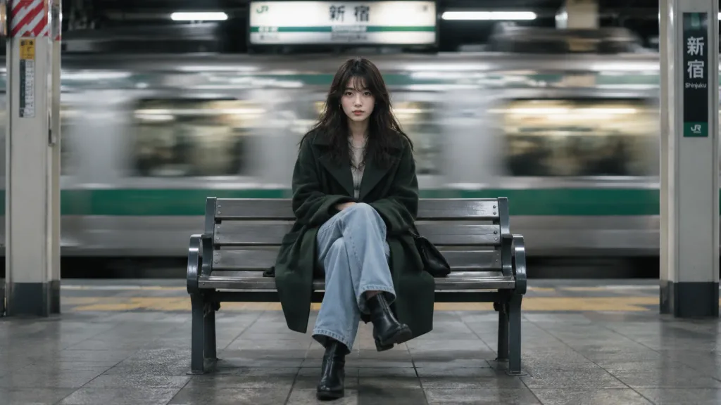 신주쿠역 플랫폼의 여성