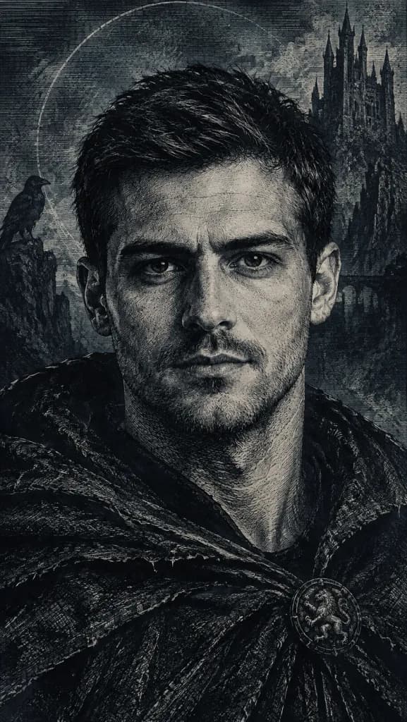 Dark Monochrome Etching Engraving Portrait