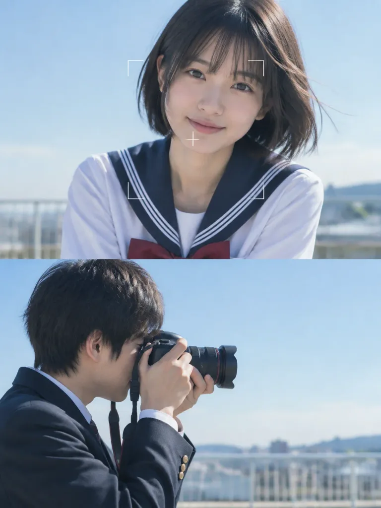 学校の屋上 ディプティクポートレート