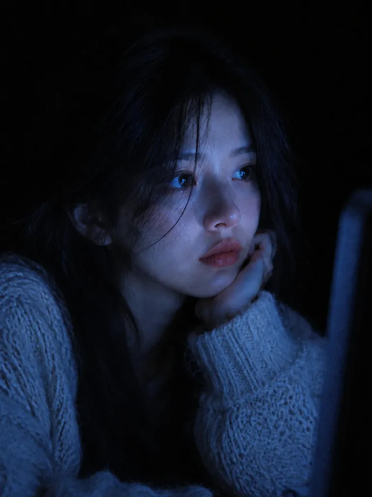 Late-Night Television Glow Portrait