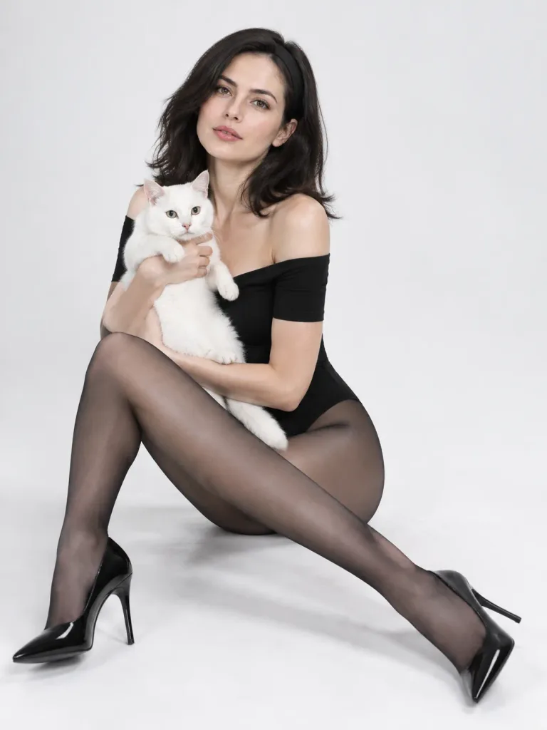 Minimalist Studio Fashion Portrait with Cat
