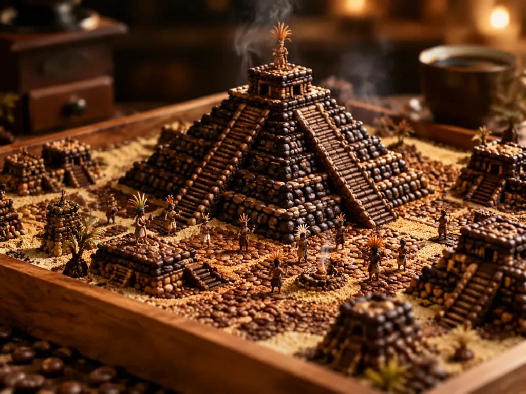 Mayan Pyramid Miniature Made of Coffee Beans