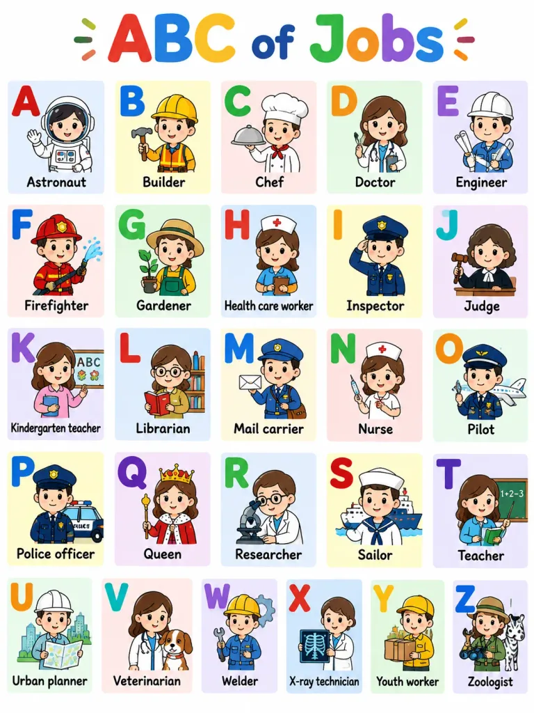 Colorful ABC of Jobs Poster