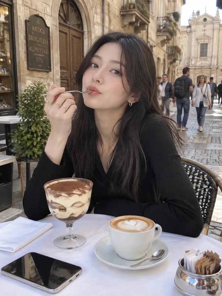 Elegant Woman at European Sidewalk Café