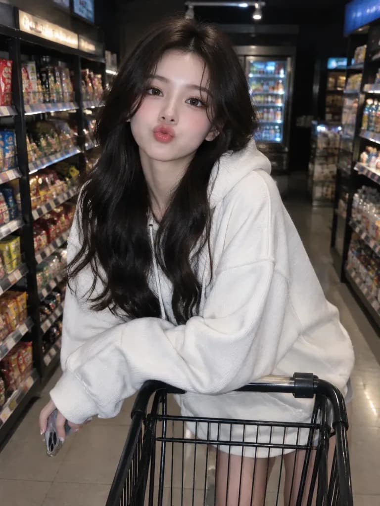 Ragazza scherzosa con carrello della spesa