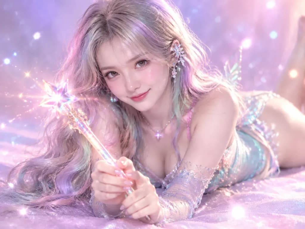 Reine des Fées avec Baguette de Cristal Lumineuse