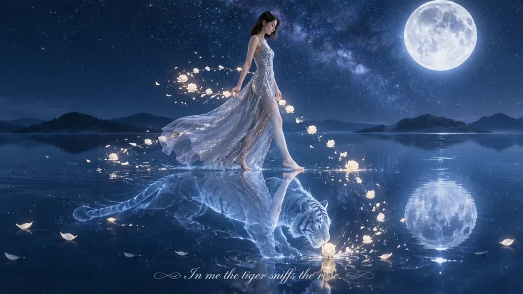 Woman Walking on Water With Spirit Tiger