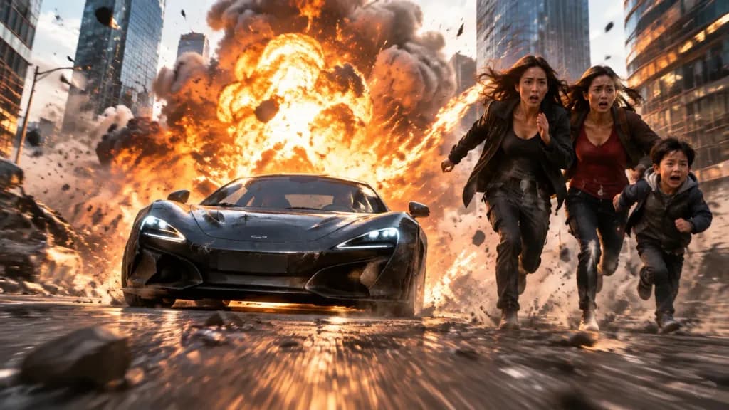Actionfilm-Flucht vor Großstadt-Explosion