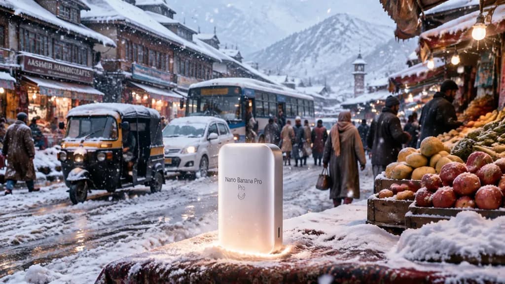 Winter Kashmir Market with Device Display