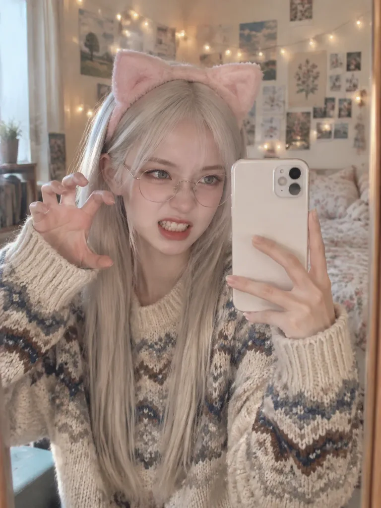 Playful Cat Ear Mirror Selfie