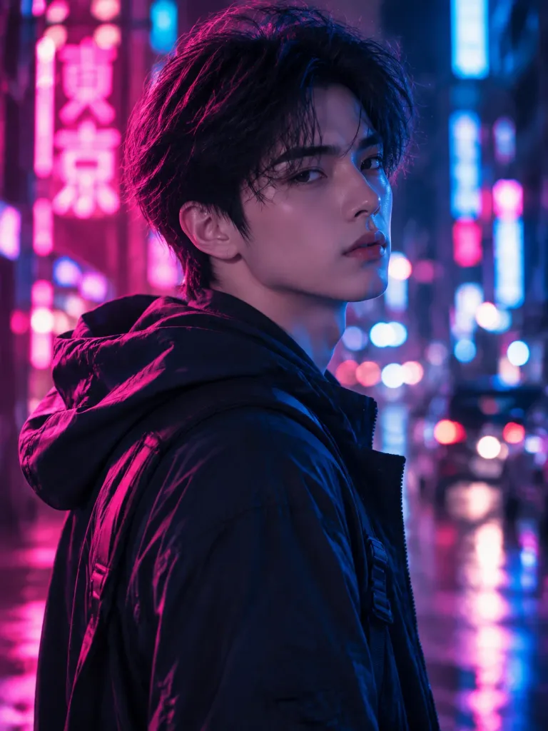 Cyberpunk Neon Night Street Portrait