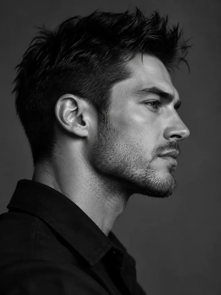 Dramatic Black and White Male Profile Portrait