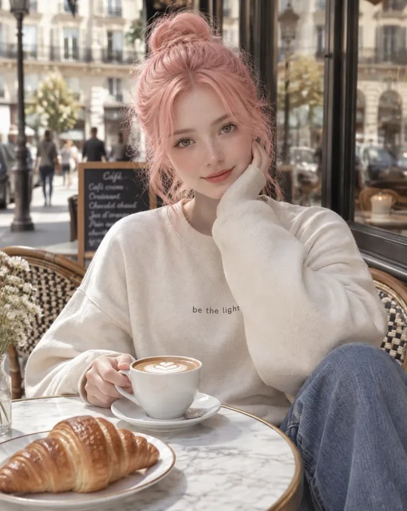 유럽 노천카페의 여성