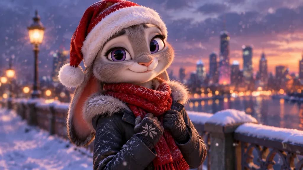黄昏雪桥上的朱迪·霍普斯