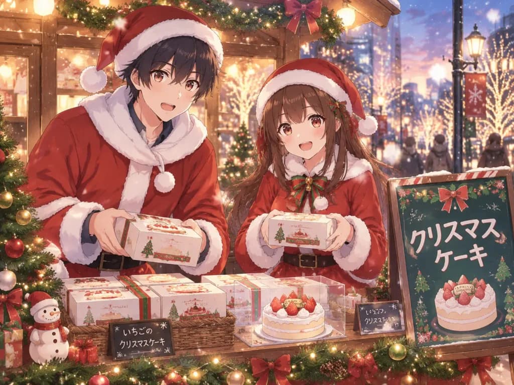 Two Santas Selling Christmas Cakes