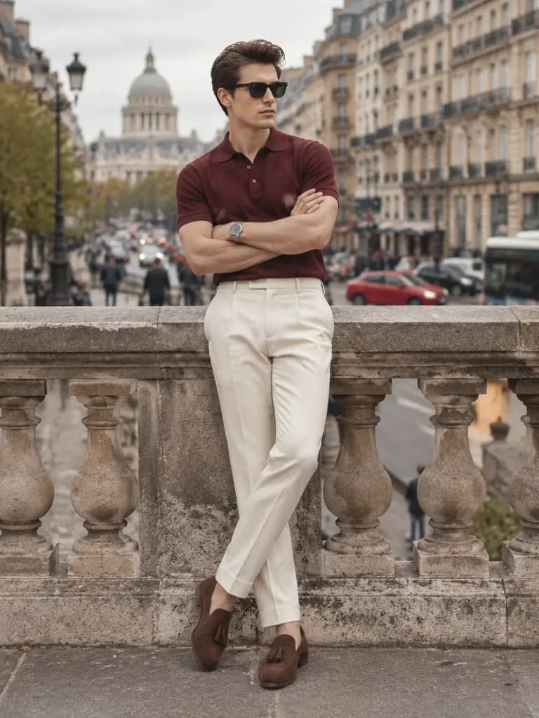 Smart-Casual Herrenporträt auf Pariser Balkon