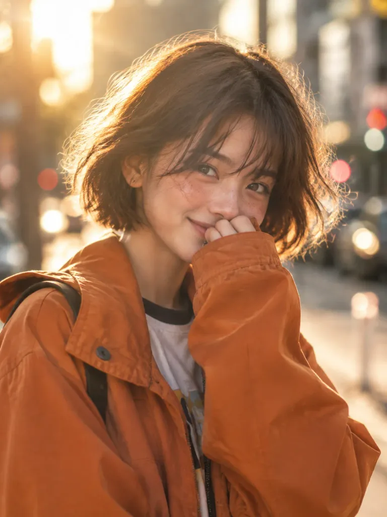 Miejski Portret z Efektem Bokeh o Złotej Godzinie