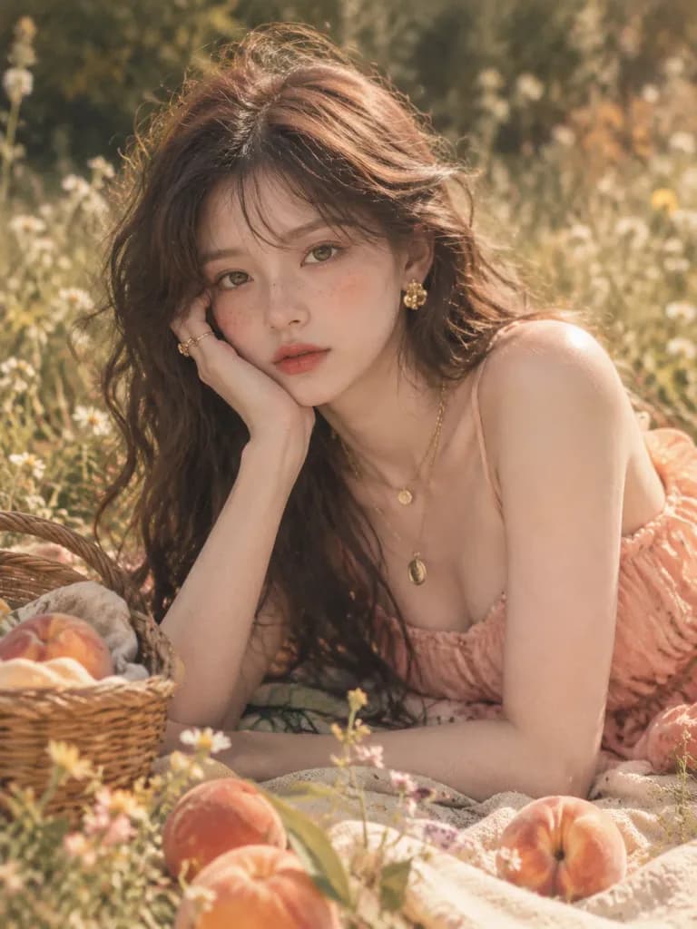 Vintage Summer Meadow Peach Portrait