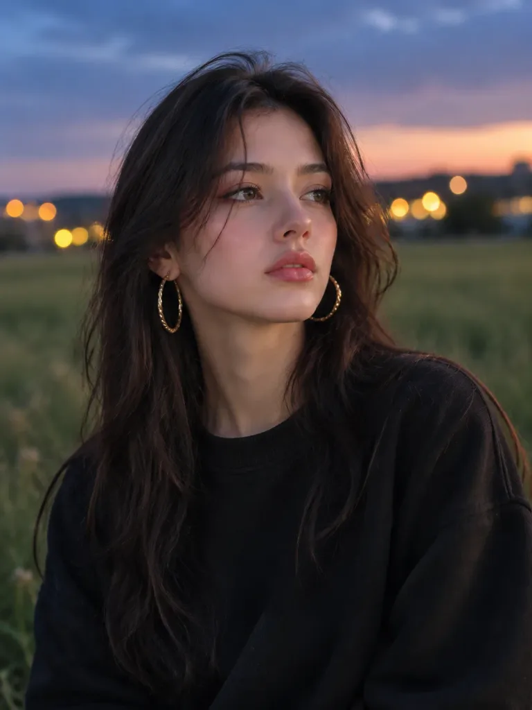 黄昏時の物思いに耽るポートレート