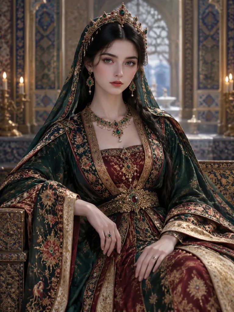 Regal Persian Court Robe Portrait