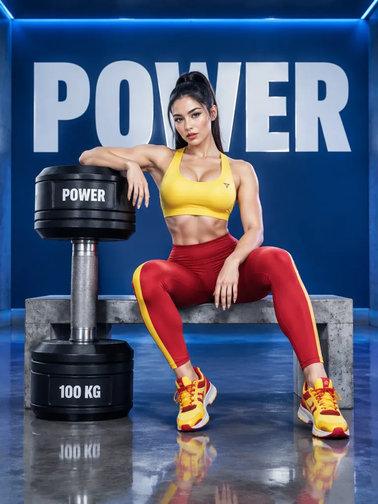 Athletic Woman with Giant Dumbbell